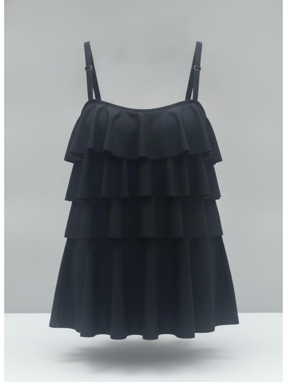 Black Tiered Ruffle One Piece Swimsuit Size 16 Wide